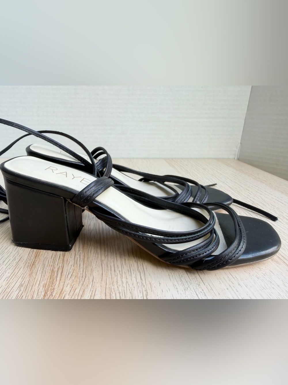 RAYE Black Lace Up Strappy Block Heel Sandals Women’s 6 Leather Square Toe - Picture 3 of 11